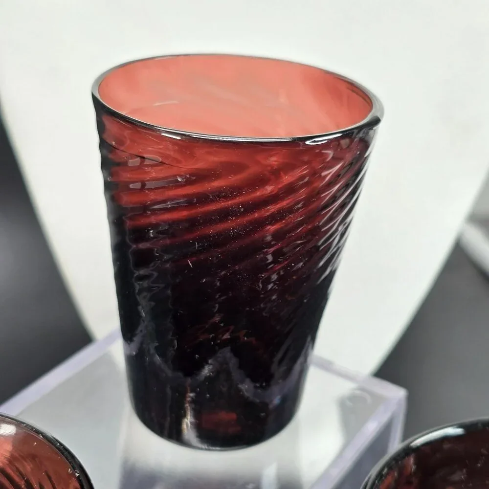 Vintage Handblown Dark Pink Glass Drinkware Set of 14 Pieces DH1357